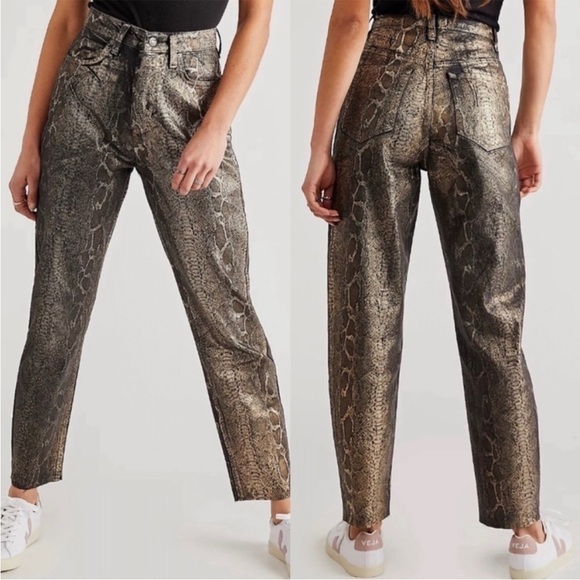 NWT Free People Crvy Georgine Foul Snakeskin High Rise Jeans - Picture 1 of 11